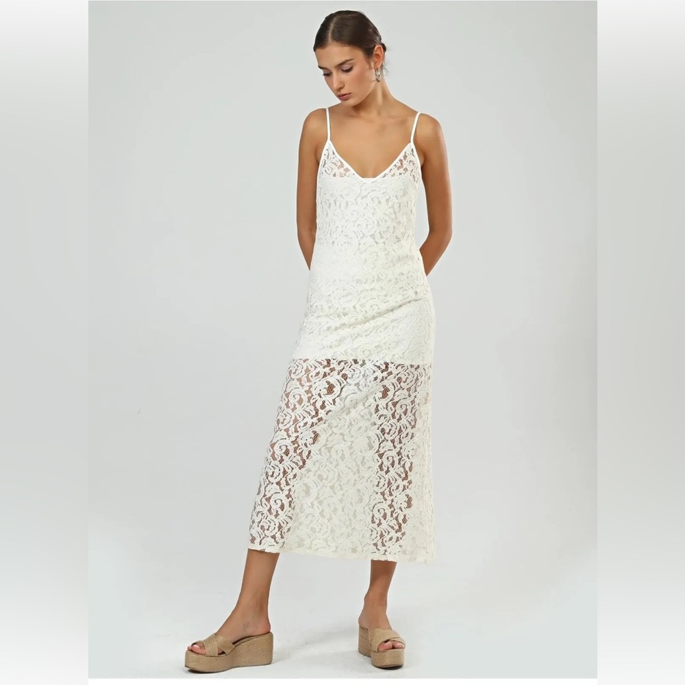 Promesa White Maxi Lace Slip Dress Size Medium Cotton Lined Boho Coastal Cowgirl